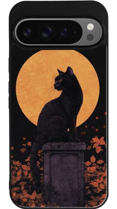 Google Pixel 9 Pro XL Case Hülle - Silikon schwarz Halloween 2026 Cat Art Nouveau