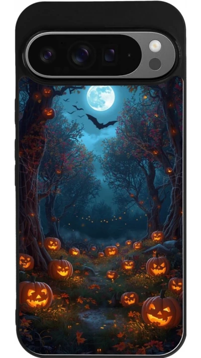 Google Pixel 9 Pro XL Case Hülle - Silikon schwarz Halloween 2026 Road of Pumpkins