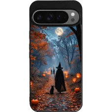 Google Pixel 9 Pro XL Case Hülle - Silikon schwarz Halloween 2026 Witch with a cat