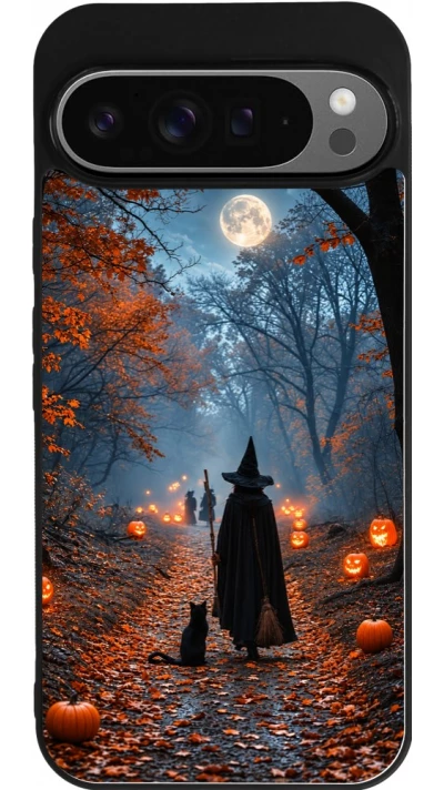 Google Pixel 9 Pro XL Case Hülle - Silikon schwarz Halloween 2026 Witch with a cat