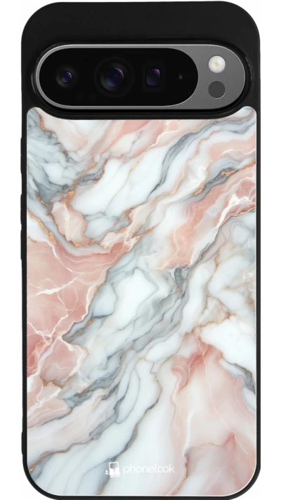 Google Pixel 9 Pro XL Case Hülle - Silikon schwarz Rosa Leuchtender Marmor