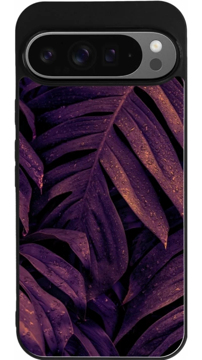 Google Pixel 9 Pro XL Case Hülle - Silikon schwarz Purple Light Leaves