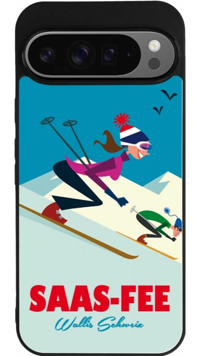 Google Pixel 9 Pro XL Case Hülle - Silikon schwarz Saas-Fee Ski Downhill