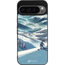 Coque Google Pixel 9 Pro XL - Silicone rigide noir Snowboarder Montagne