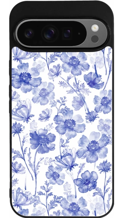 Coque Google Pixel 9 Pro XL - Silicone rigide noir Spring 23 watercolor blue flowers