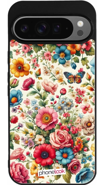 Coque Google Pixel 9 Pro XL - Silicone rigide noir Spring 25 printemps fleuri