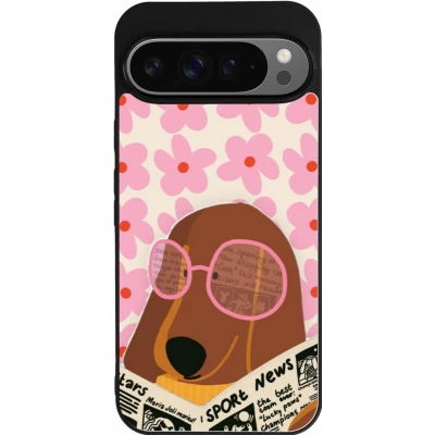 Coque Google Pixel 9 Pro XL - Silicone rigide noir Dog with newspaper Spring 2026