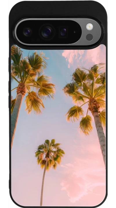 Coque Google Pixel 9 Pro XL - Silicone rigide noir Summer 2025 Palmiers