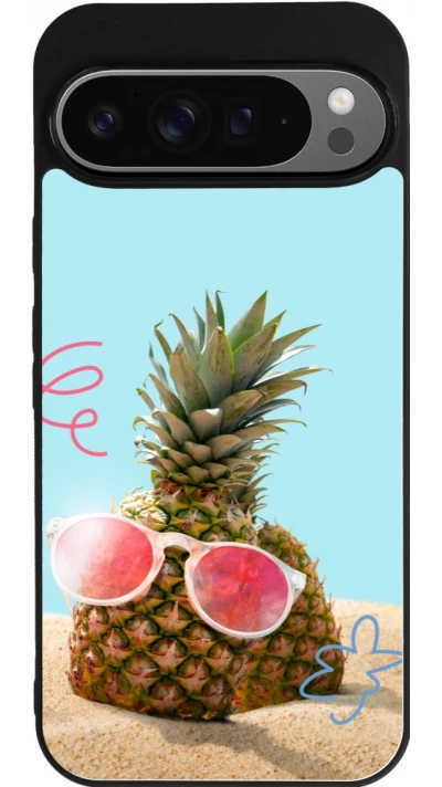 Coque Google Pixel 9 Pro XL - Silicone rigide noir Pineapple with glasses Summer 2026
