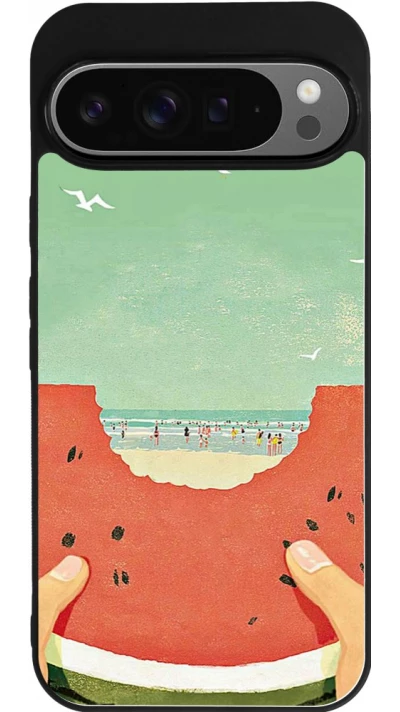 Coque Google Pixel 9 Pro XL - Silicone rigide noir Views through a watermelon Summer 2026
