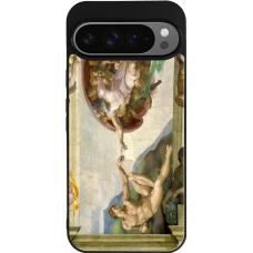 Coque Google Pixel 9 Pro XL - Silicone rigide noir Tableau art - La Création d’Adam - Michel-Ange
