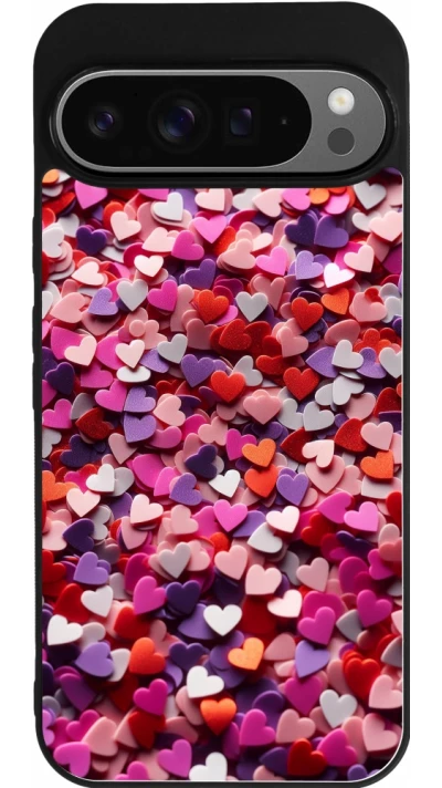 Coque Google Pixel 9 Pro XL - Silicone rigide noir Valentine 2025 Confetti
