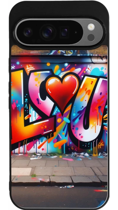 Coque Google Pixel 9 Pro XL - Silicone rigide noir Valentine 2025 Love U Tag