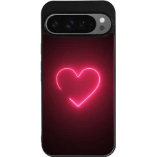 Coque Google Pixel 9 Pro XL - Silicone rigide noir Valentine 2023 single neon heart