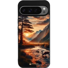 Coque Google Pixel 9 Pro XL - Silicone rigide noir Valley Sunset Deer Tree
