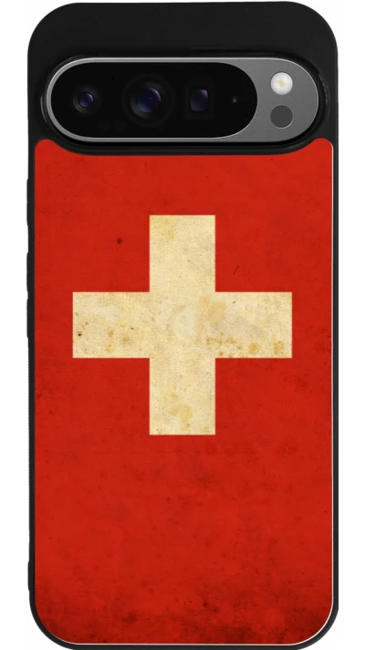 Coque Google Pixel 9 Pro XL - Silicone rigide noir Vintage Flag SWISS