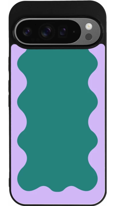 Coque Google Pixel 9 Pro XL - Silicone rigide noir Wavy Rectangle Green Purple