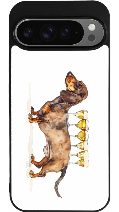 Coque Google Pixel 9 Pro XL - Silicone rigide noir Wine Teckel