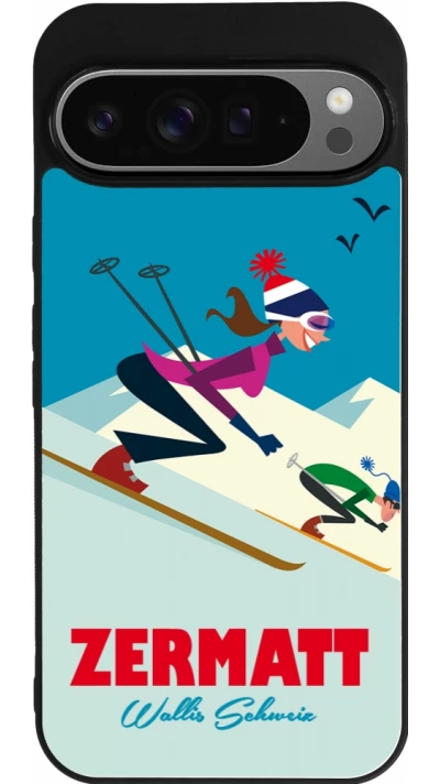 Coque Google Pixel 9 Pro XL - Silicone rigide noir Zermatt Ski Downhill