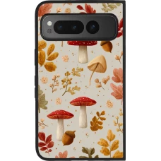 Coque Google Pixel Fold - Silicone rigide noir Autumn 26 Mushrooms and leaves