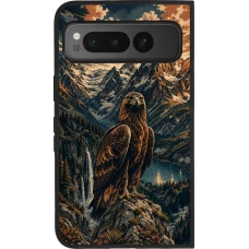 Google Pixel Fold Case Hülle - Silikon schwarz Linocut Steinadler