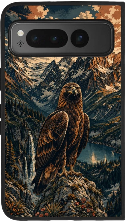 Google Pixel Fold Case Hülle - Silikon schwarz Linocut Steinadler