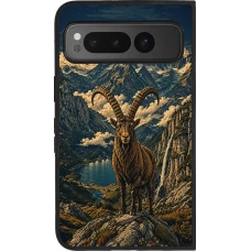 Google Pixel Fold Case Hülle - Silikon schwarz Linocut Steinbock