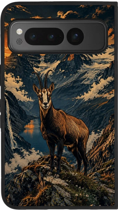 Google Pixel Fold Case Hülle - Silikon schwarz Linocut Gämse