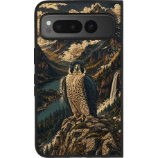 Google Pixel Fold Case Hülle - Silikon schwarz Linocut Wanderfalke
