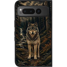 Google Pixel Fold Case Hülle - Silikon schwarz Linocut Wold