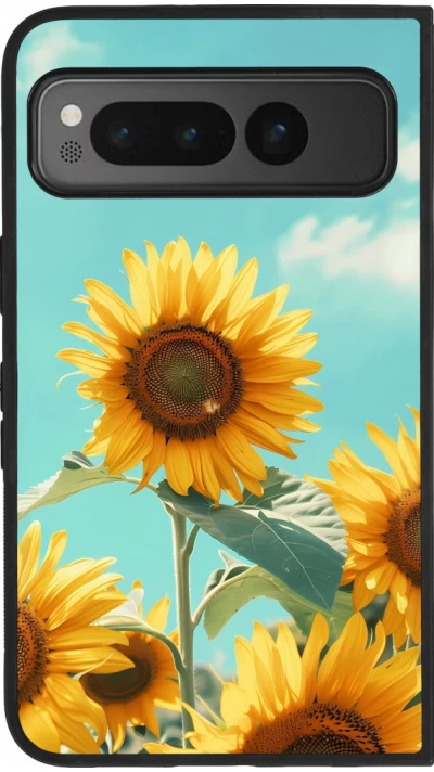Google Pixel Fold Case Hülle - Silikon schwarz Sunflowers Summer 2026