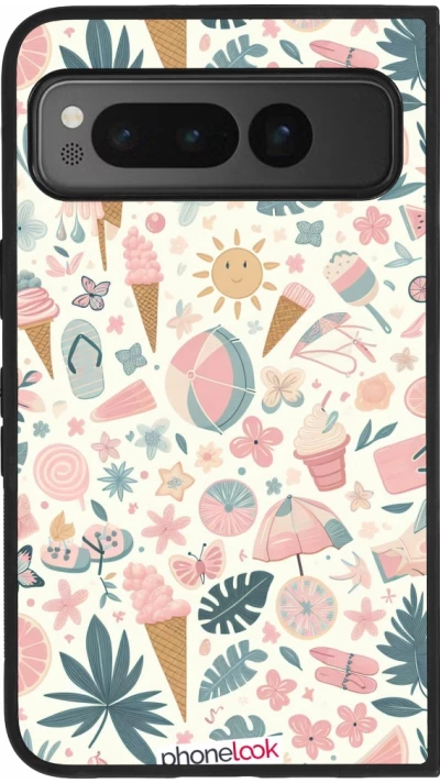 Google Pixel Fold Case Hülle - Silikon schwarz Sommer Pink Muster