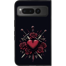 Coque Google Pixel Fold - Silicone rigide noir Valentine 2024 gothic love