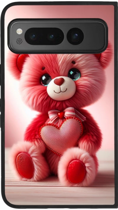 Google Pixel Fold Case Hülle - Silikon schwarz Valentin 2024 Rosaroter Teddybär