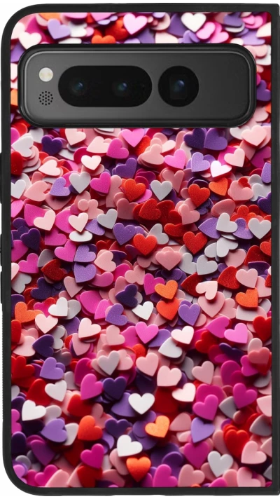 Google Pixel Fold Case Hülle - Silikon schwarz Valentin 2025 Konfetti