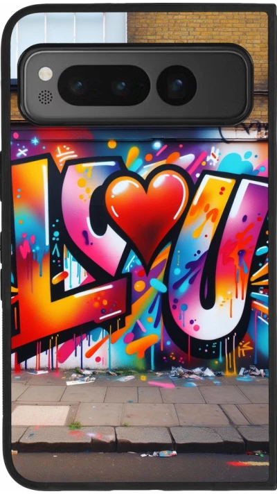 Google Pixel Fold Case Hülle - Silikon schwarz Valentin 2025 Liebe U Tag