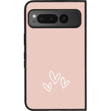 Coque Google Pixel Fold - Silicone rigide noir Valentine 2023 three minimalist hearts