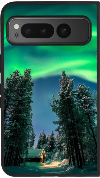 Google Pixel Fold Case Hülle - Silikon schwarz Winter 22 Northern Lights