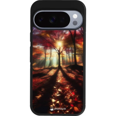 Coque Google Pixel 10 / Pixel 10 Pro - Silicone rigide noir Automne doré glare