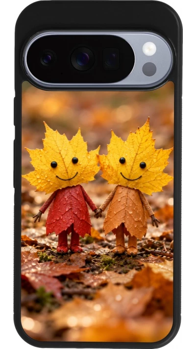 Coque Google Pixel 10 / Pixel 10 Pro - Silicone rigide noir Autumn 26 Couple of leaves