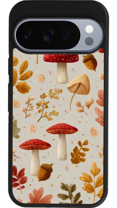Coque Google Pixel 10 / Pixel 10 Pro - Silicone rigide noir Autumn 26 Mushrooms and leaves