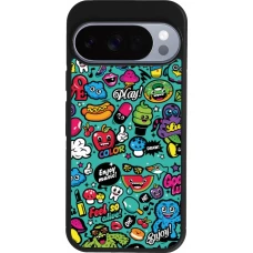 Google Pixel 10 / Pixel 10 Pro Case Hülle - Silikon schwarz Cartoons old school