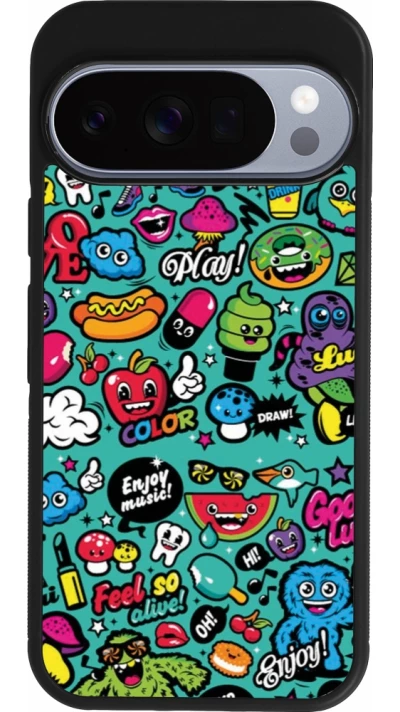 Google Pixel 10 / Pixel 10 Pro Case Hülle - Silikon schwarz Cartoons old school