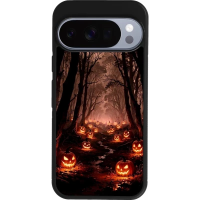 Coque Google Pixel 10 / Pixel 10 Pro - Silicone rigide noir Halloween 2025 Road of Terrifying Pumpkins