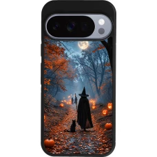 Google Pixel 10 / Pixel 10 Pro Case Hülle - Silikon schwarz Halloween 2026 Witch with a cat