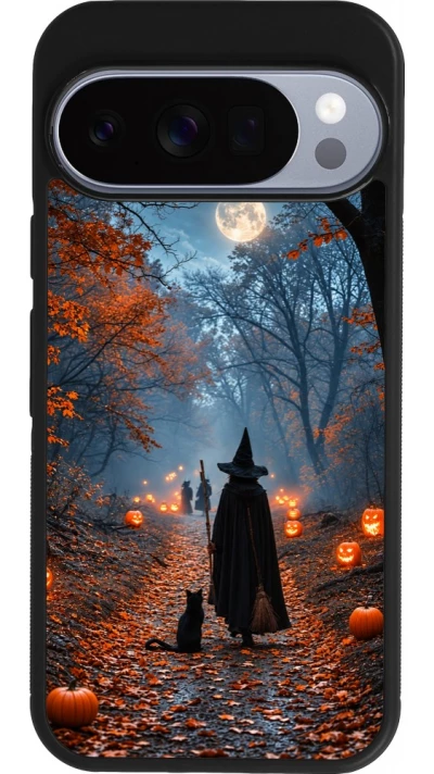 Google Pixel 10 / Pixel 10 Pro Case Hülle - Silikon schwarz Halloween 2026 Witch with a cat