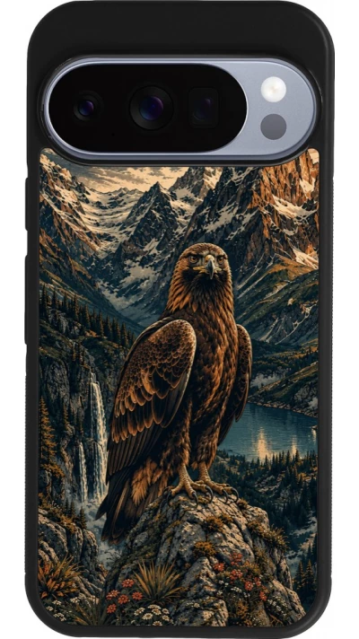 Coque Google Pixel 10 / Pixel 10 Pro - Silicone rigide noir Linocut Aigle Royal