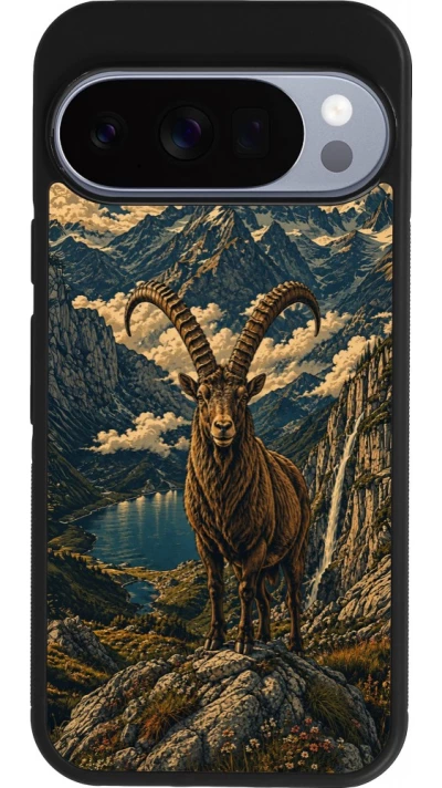 Coque Google Pixel 10 / Pixel 10 Pro - Silicone rigide noir Linocut Bouquetin