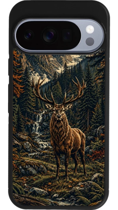 Coque Google Pixel 10 / Pixel 10 Pro - Silicone rigide noir Linocut Cerf