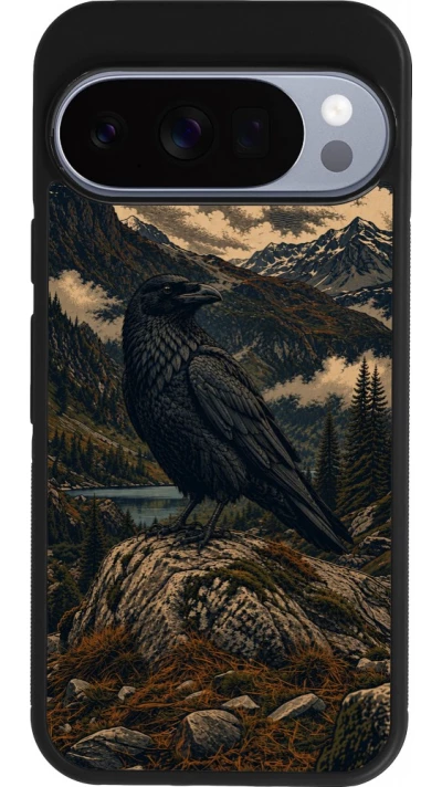 Coque Google Pixel 10 / Pixel 10 Pro - Silicone rigide noir Linocut Grand Corbeau